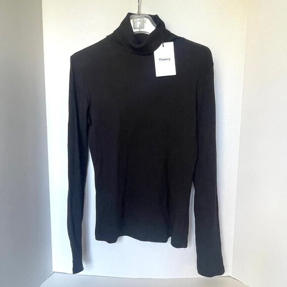 Theory Naneik Black Ribbed Turtleneck Sweater Large NWT Stretch Designer Knit - Picture 2 of 9